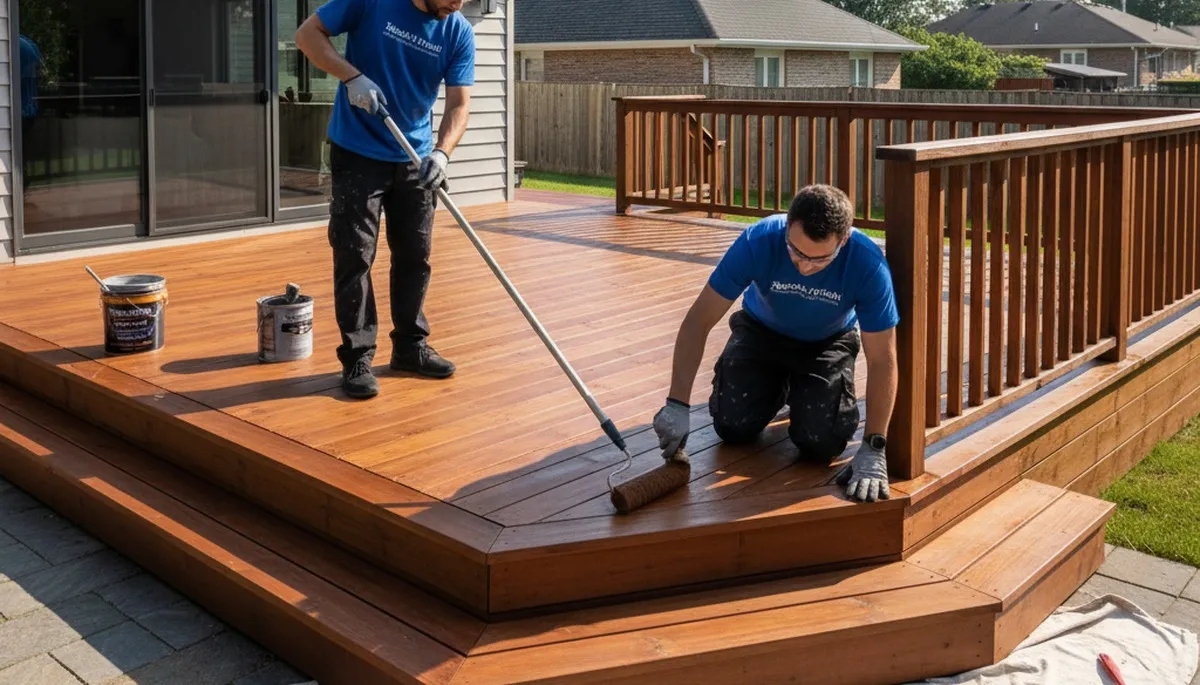 Chicago, IL deck staining service by Chicago Paint Pros for durable wood protection and curb appeal