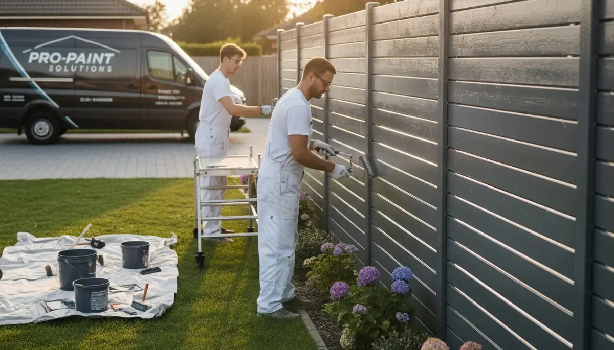 Chicago painters applying fence paint for wood fence protection in Chicago, IL